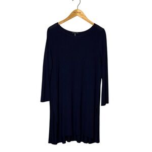 EILEEN FISHER Large Navy Knit Long Sleeve Side Slit Longline Lagenlook Tunic Top
